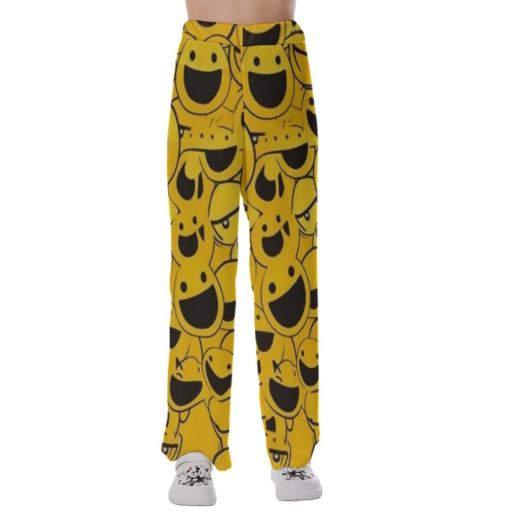 New Yellow & Black Smiley Faces Print Women's Pajama Pants