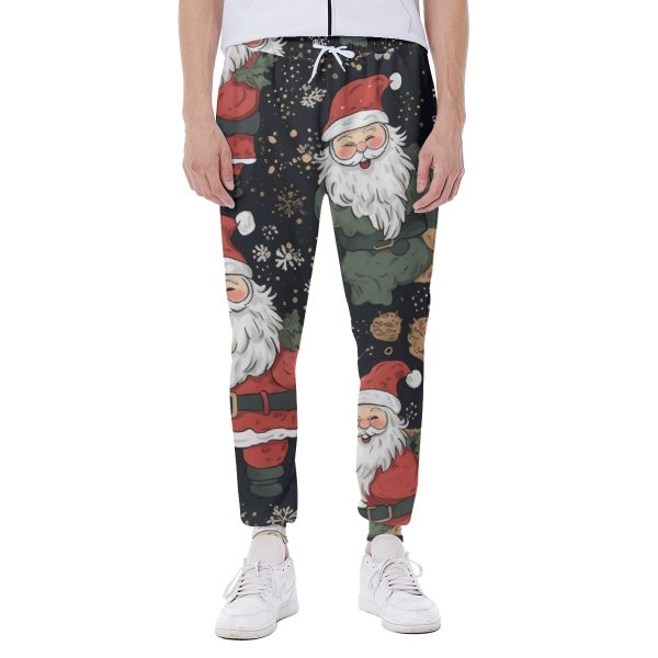 Black Drawstring Santa Christmas Print Men's Sweatpants