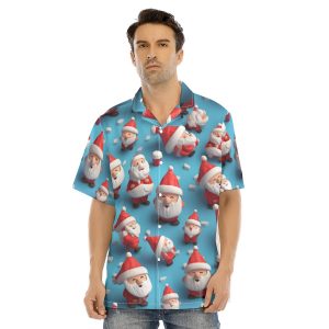 Men's All-Over Santa Print Hawaiian Shirt With Button Closure