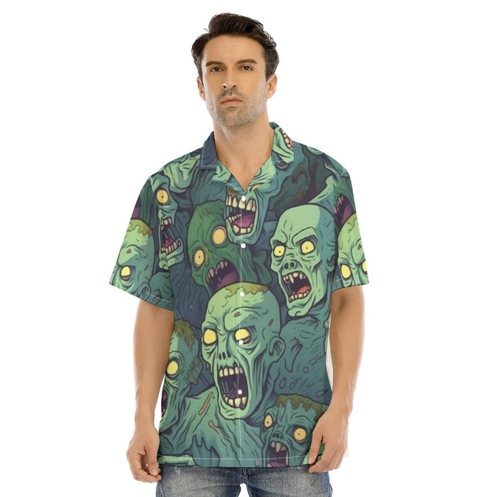 Men's Scary All-Over Zombies Print Shirt With Button Closure
