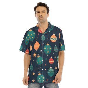 Men's Christmas Balls Print Shirt With Button Closure