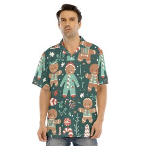 Men's Shirt With Button Closure - Christmas Gingerbread Print