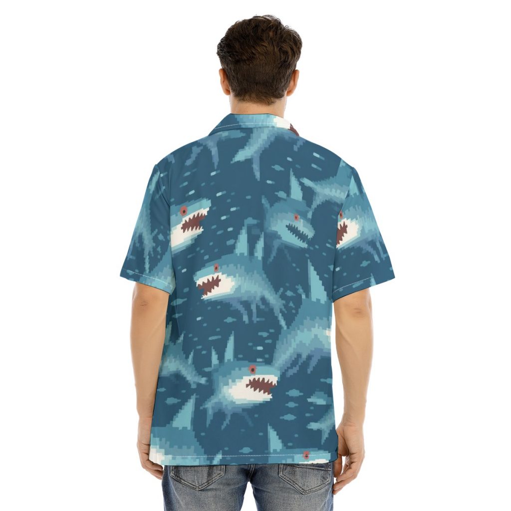 Men's All-Over Shark Print Hawaiian Shirt With Button Closure