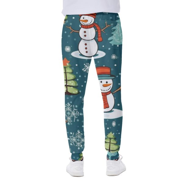 Dark Green Snowman Christmas Print Men's Sweatpants