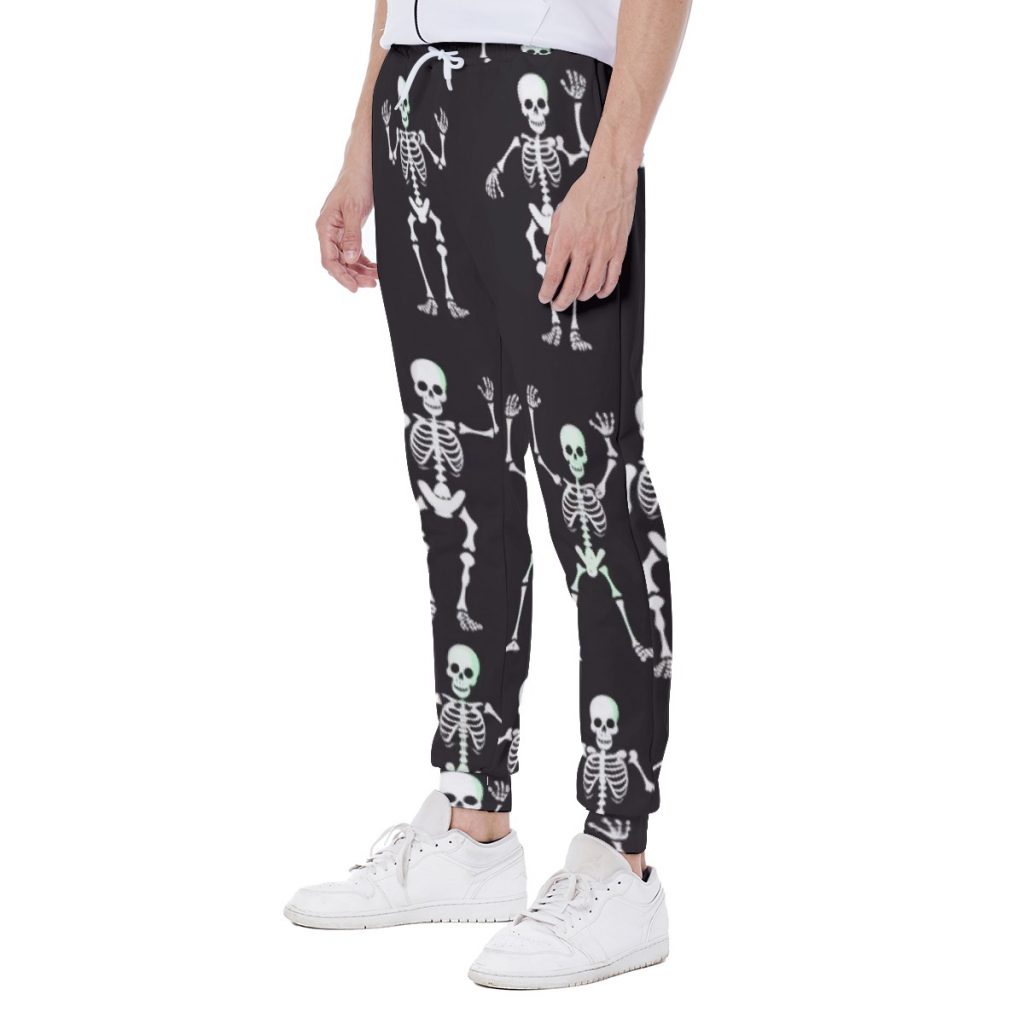 Black Drawstring Skeleton Print Men's Sweatpants