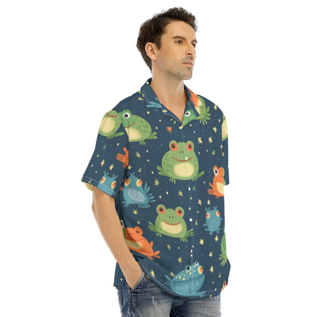 Men's All-Over Frog Print Hawaiian Shirt With Button Closure