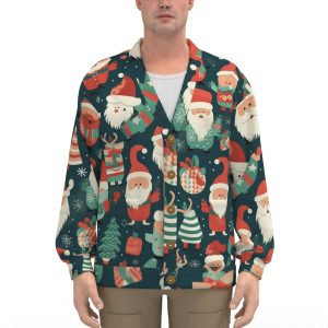 Unisex V-neck Knitted Fleece Cardigan With Button Closure - Santa Christmas Tree Print