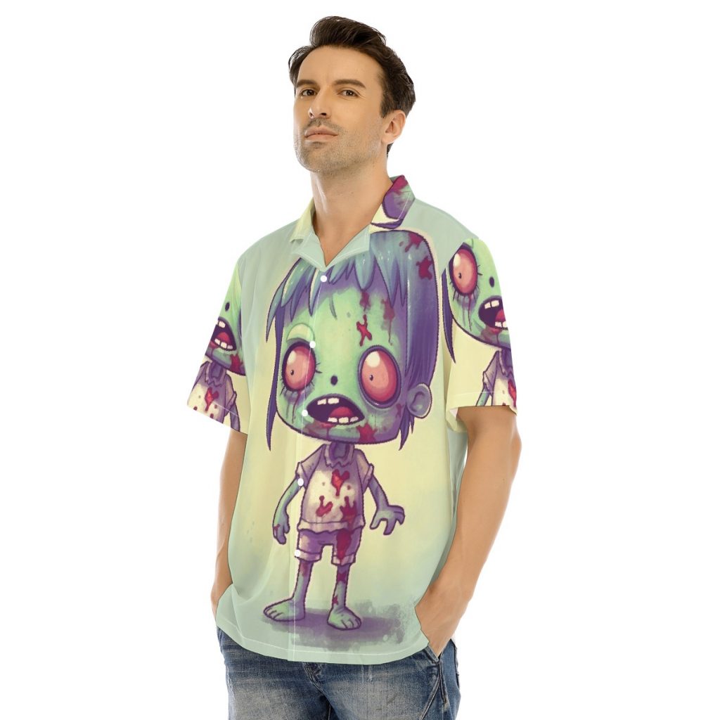 Men's Hawaiian Shirt With Button Closure - Scary Young Girl Print