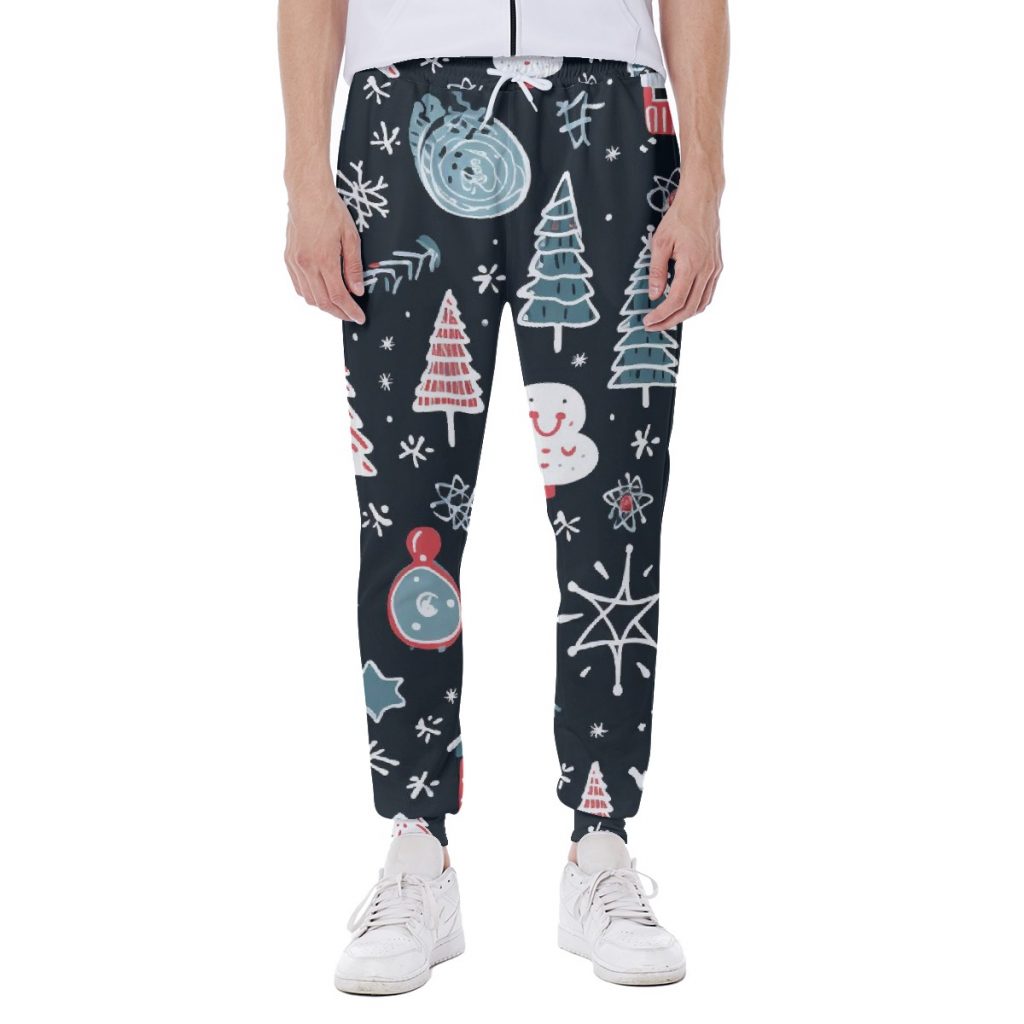 Black All-Over Christmas Tree Print Men's Sweatpants