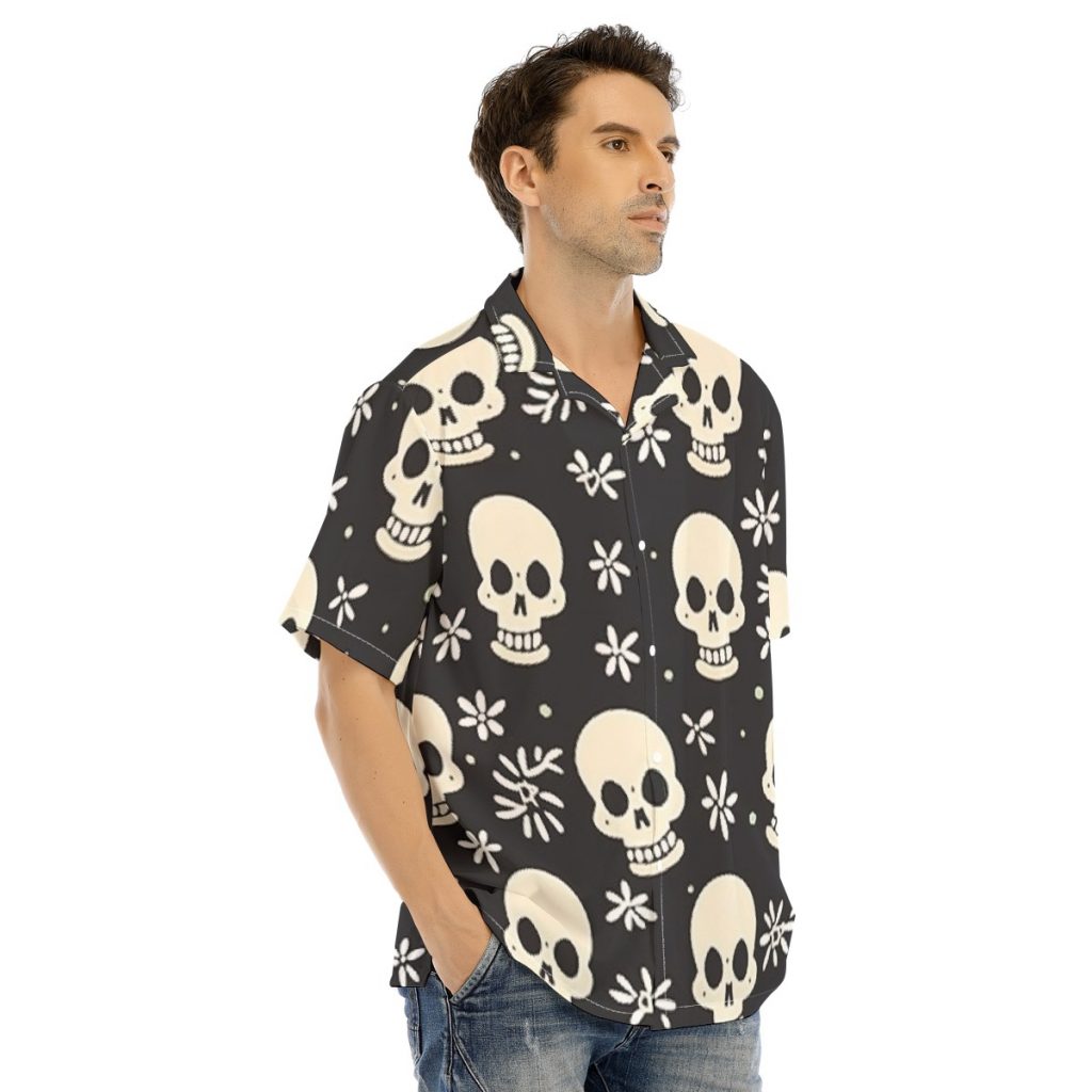 Men's Hawaiian Shirt With Button Closure - All-Over Scull Print