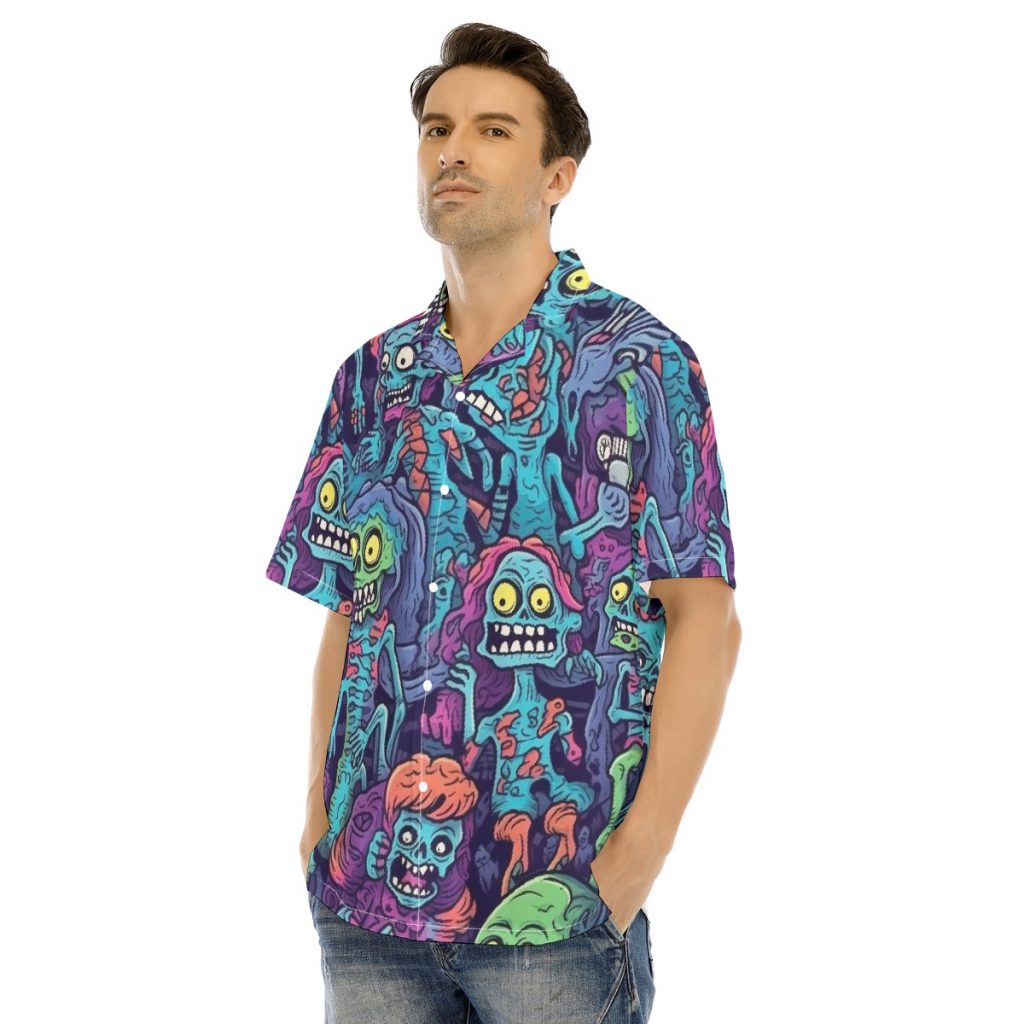 Men's Colorful Monsters All-Over Print Hawaiian Shirt With Button Closure