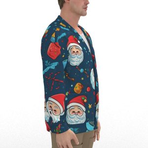 Unisex V-neck Knitted Fleece Cardigan With Button Closure - Christmas Santa Print