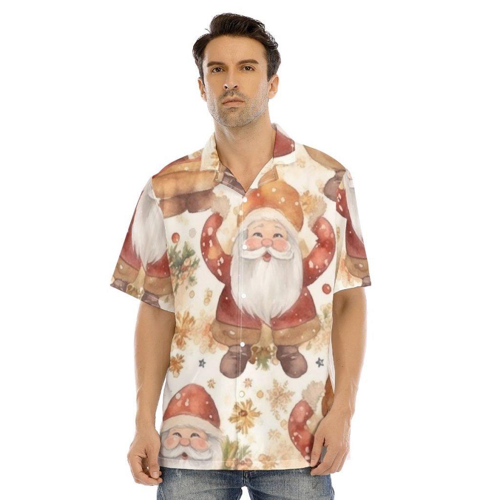 Men's All-Over Santa Print Hawaiian Shirt With Button Closure