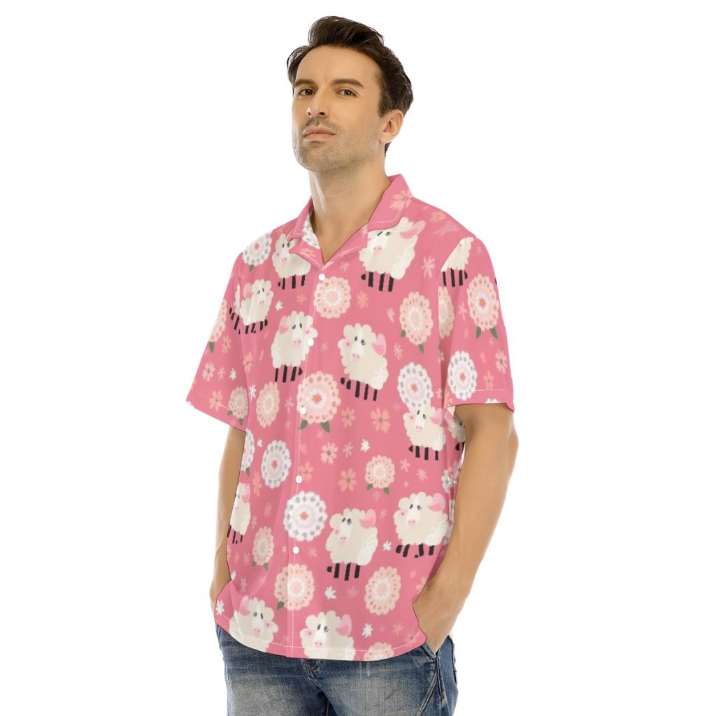 Men's Pink Print Hawaiian Shirt With Button Closure