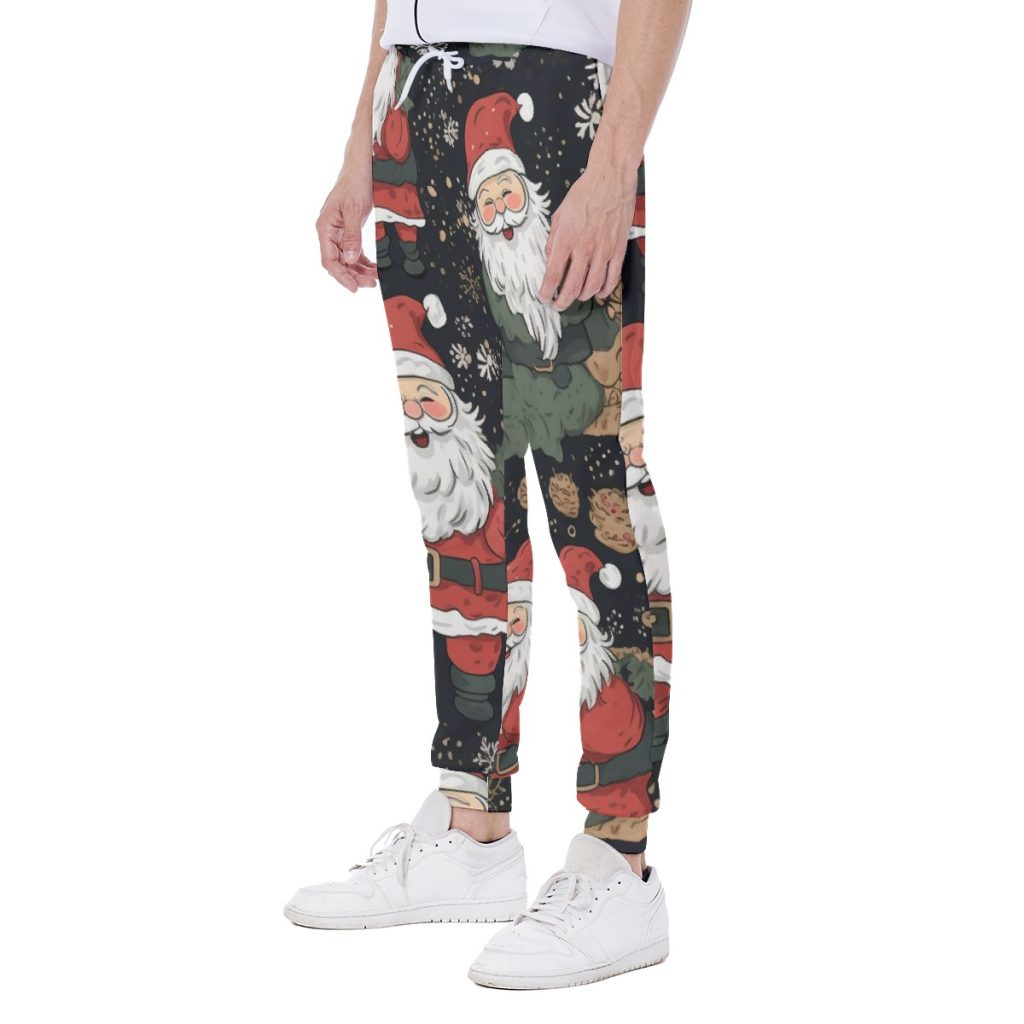 Black All-Over Santa Christmas Print Men's Drawstring Sweatpants