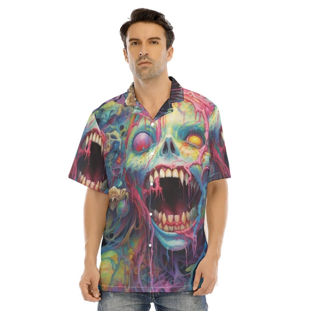 Men's Hawaiian Shirt With Button Closure - Colorful Scary Monster Print