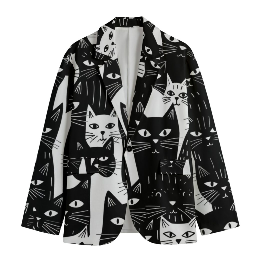 All-Over Print Men's Casual Flat Lapel Collar Blazer | 245GSM Cotton