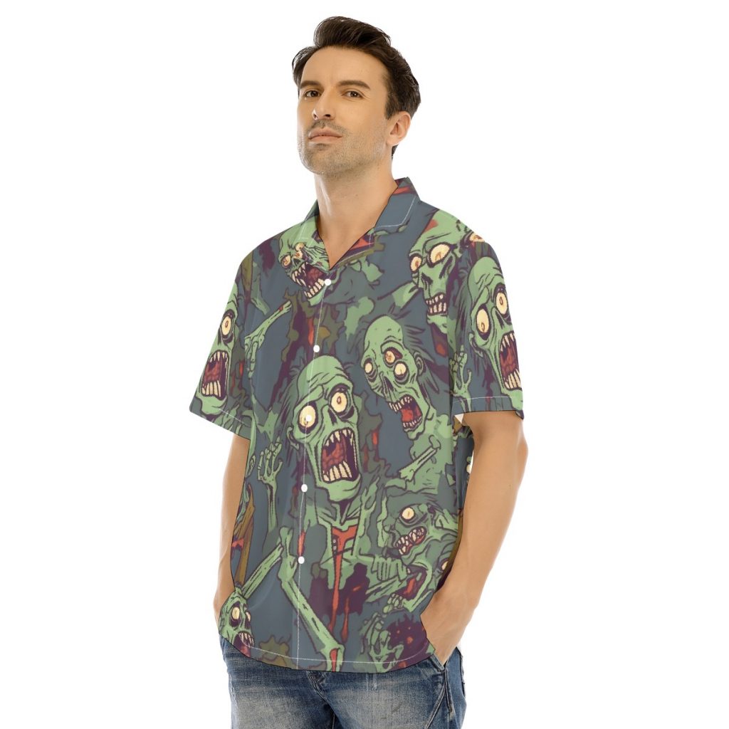 Men's Hawaiian Shirt With Button Closure -All-Over Scary Monsters Print