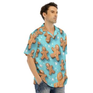 Men's Gingerbread Man All-Over Print Hawaiian Shirt With Button Closure