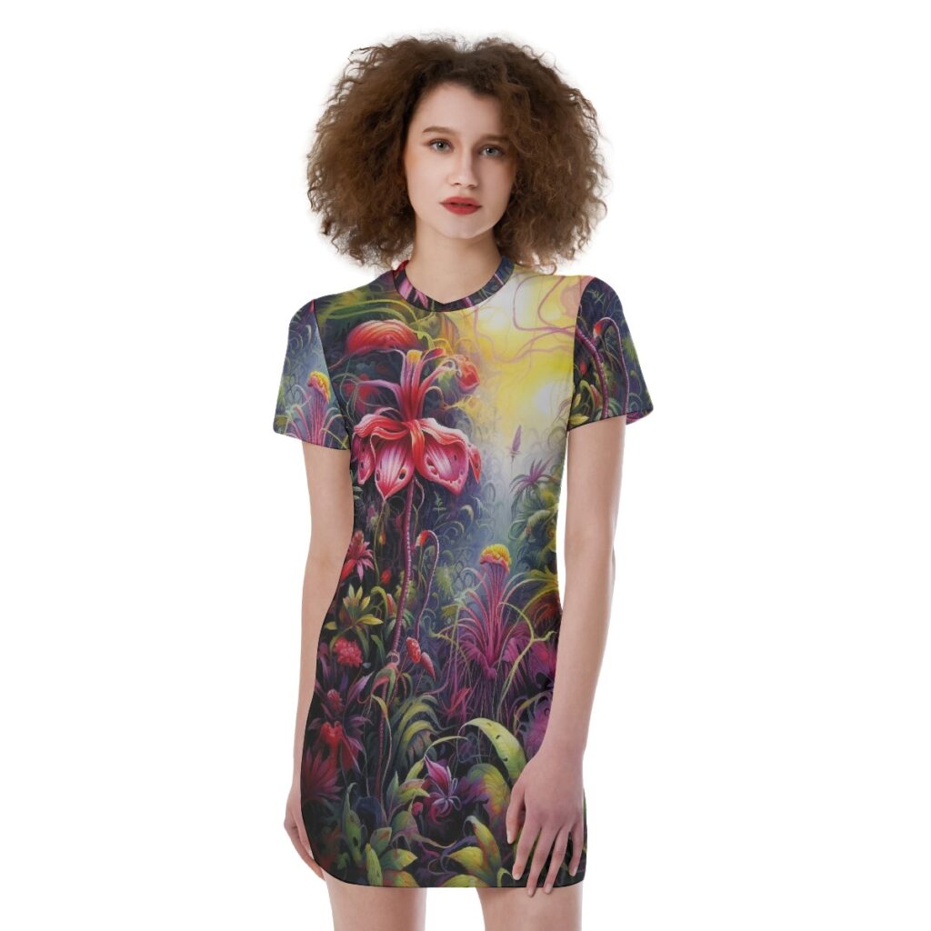 Women's Vibrant Floral Print Short Sleeve Tight Dress