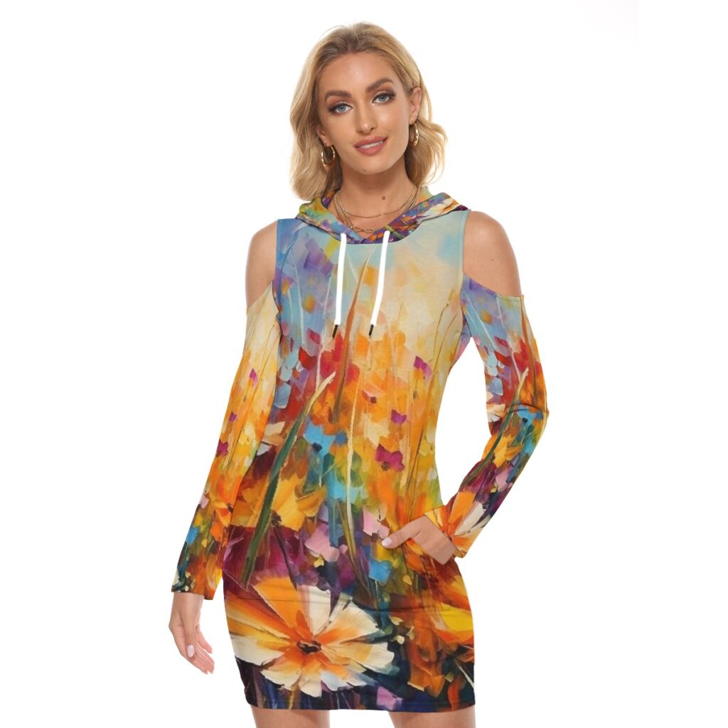 Women's Floral Print Tight Dress with Kangaroo Pocket