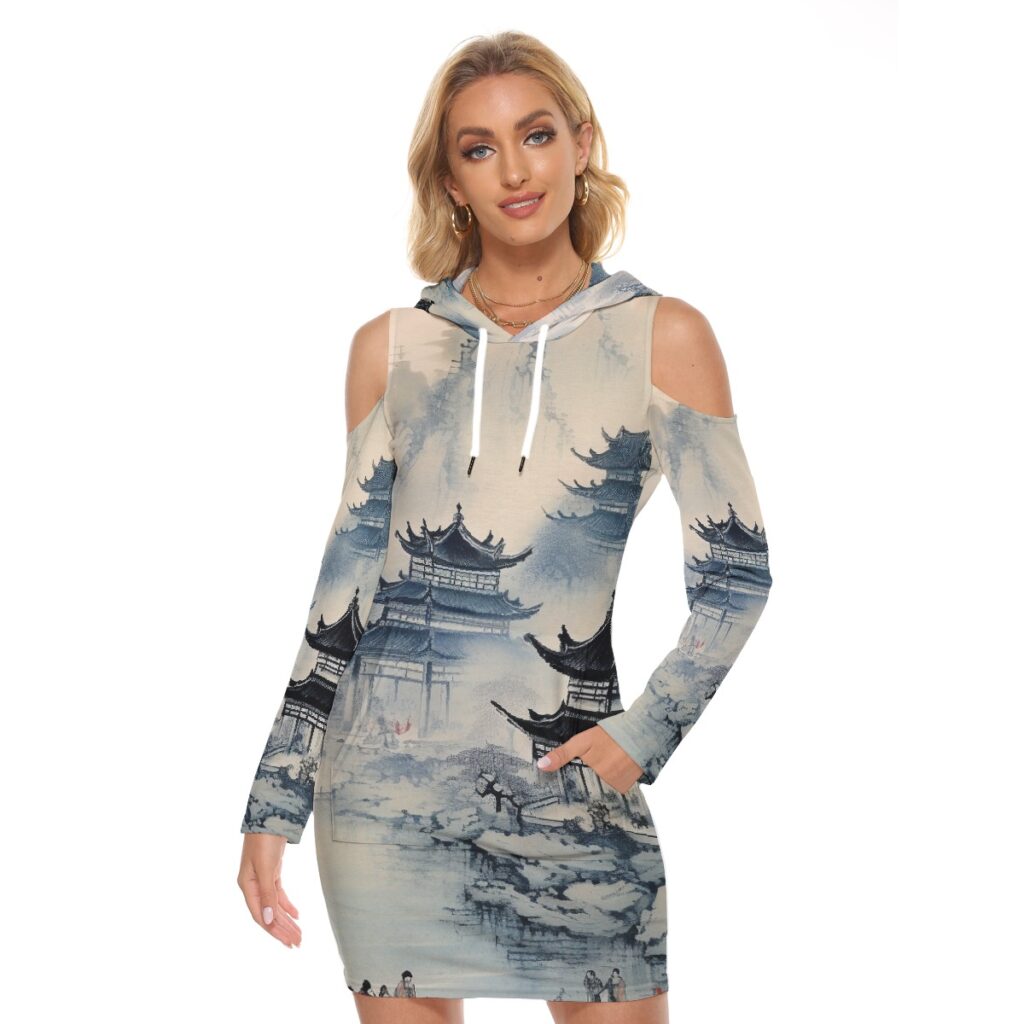 Women's Long Tunic Tight Dress - Kangaroo Pocket