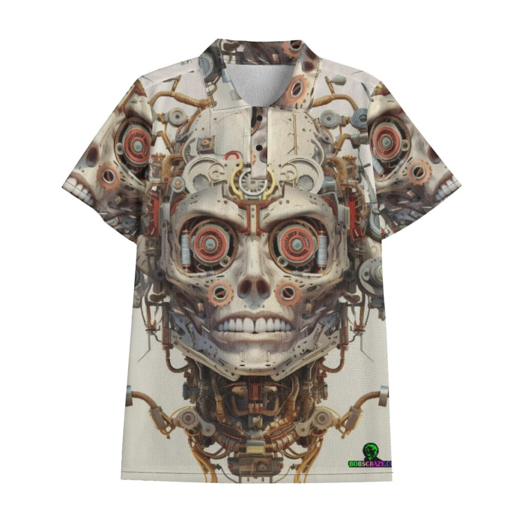 Men's Short Sleeved Polo Shirt-Psycho Robot Print