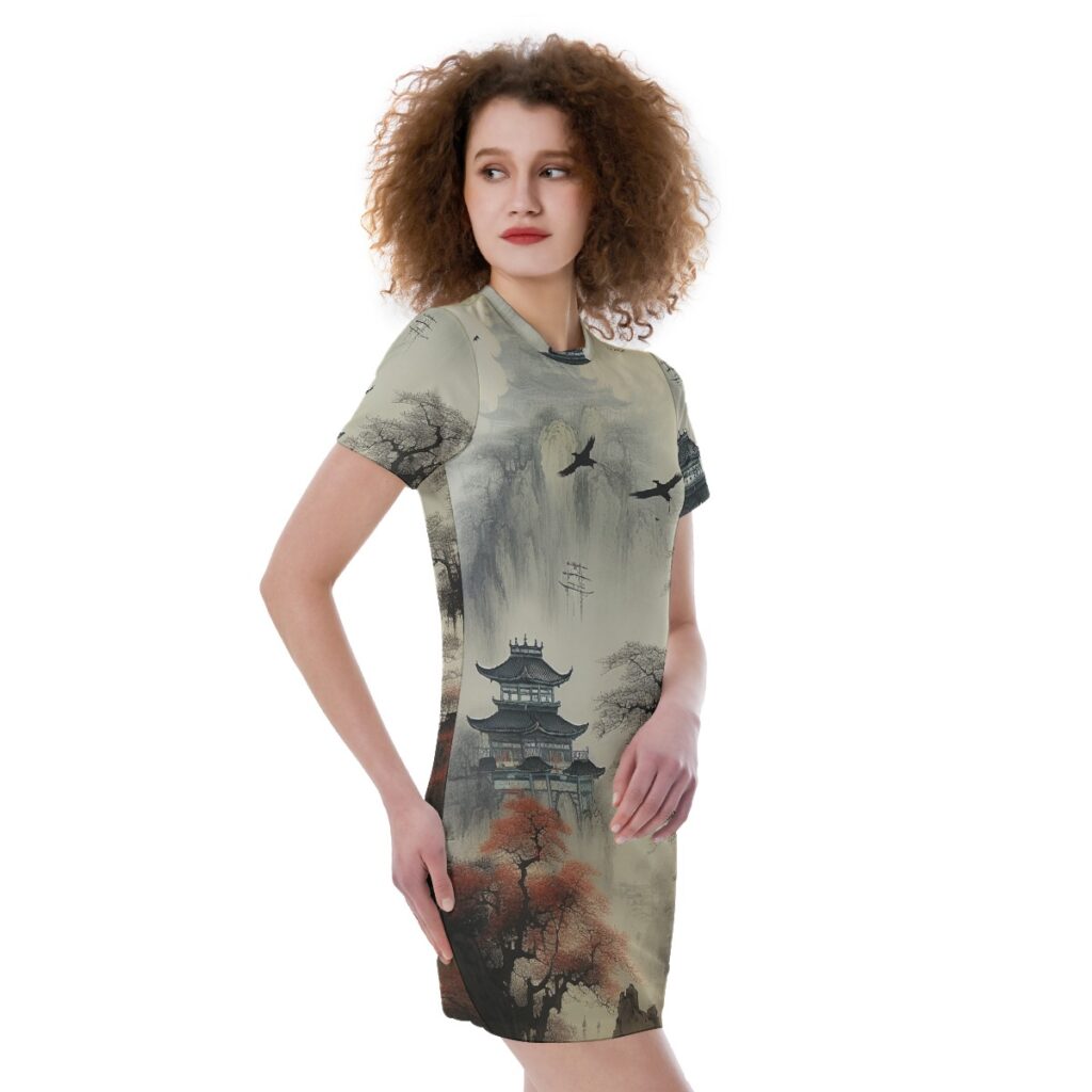 Women's Short Sleeve Floral Print Tight Dress