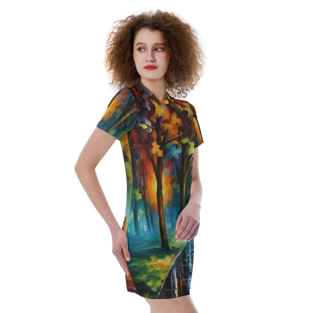 Women's Floral Nature Print Short Sleeve Tight Dress