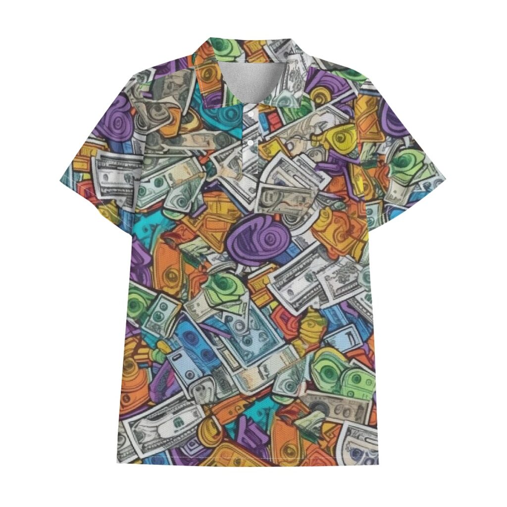 Men's Polo Shirt -100% Polyester-Funny Money Print