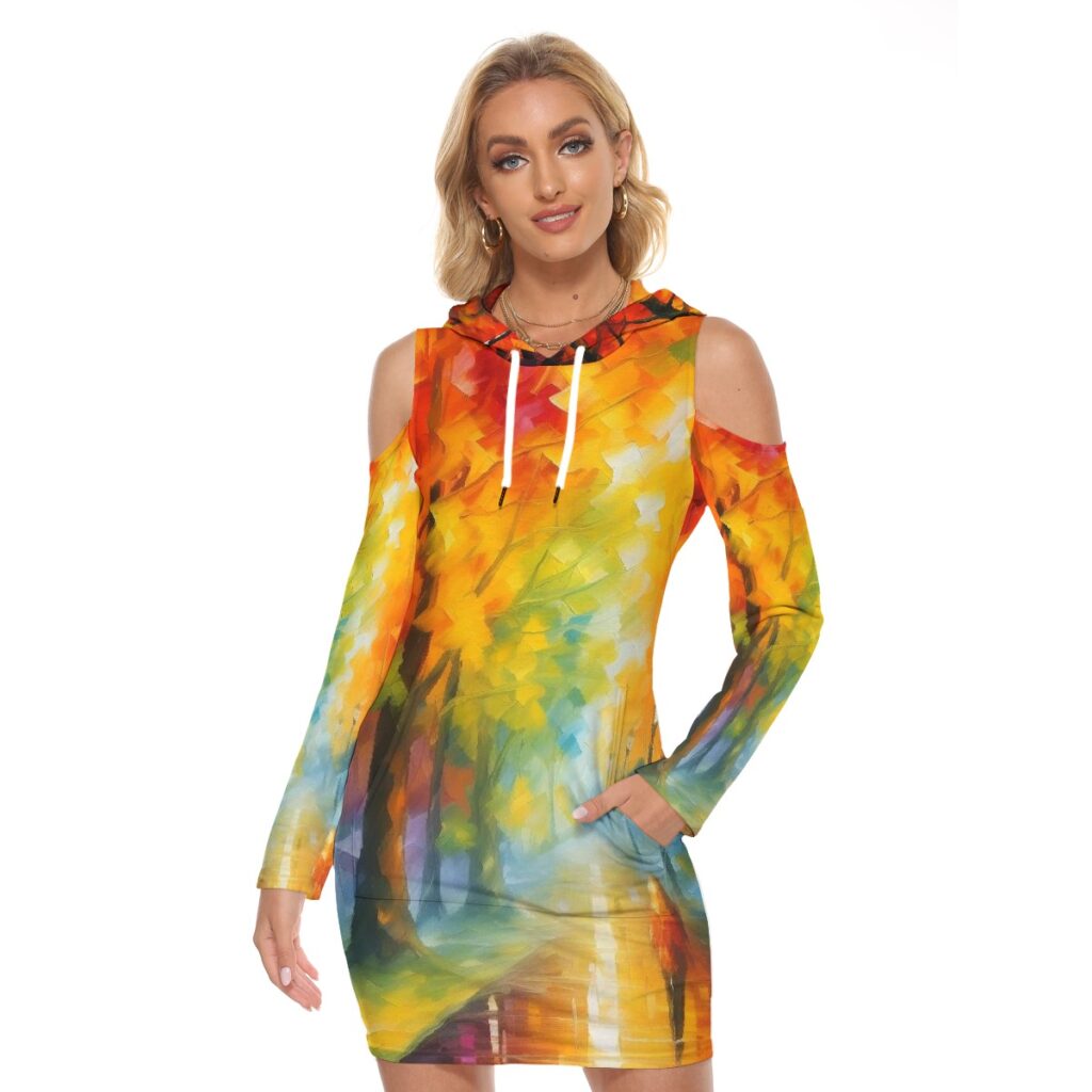 Women's Colorful Hooded Floral Print Tight Dress