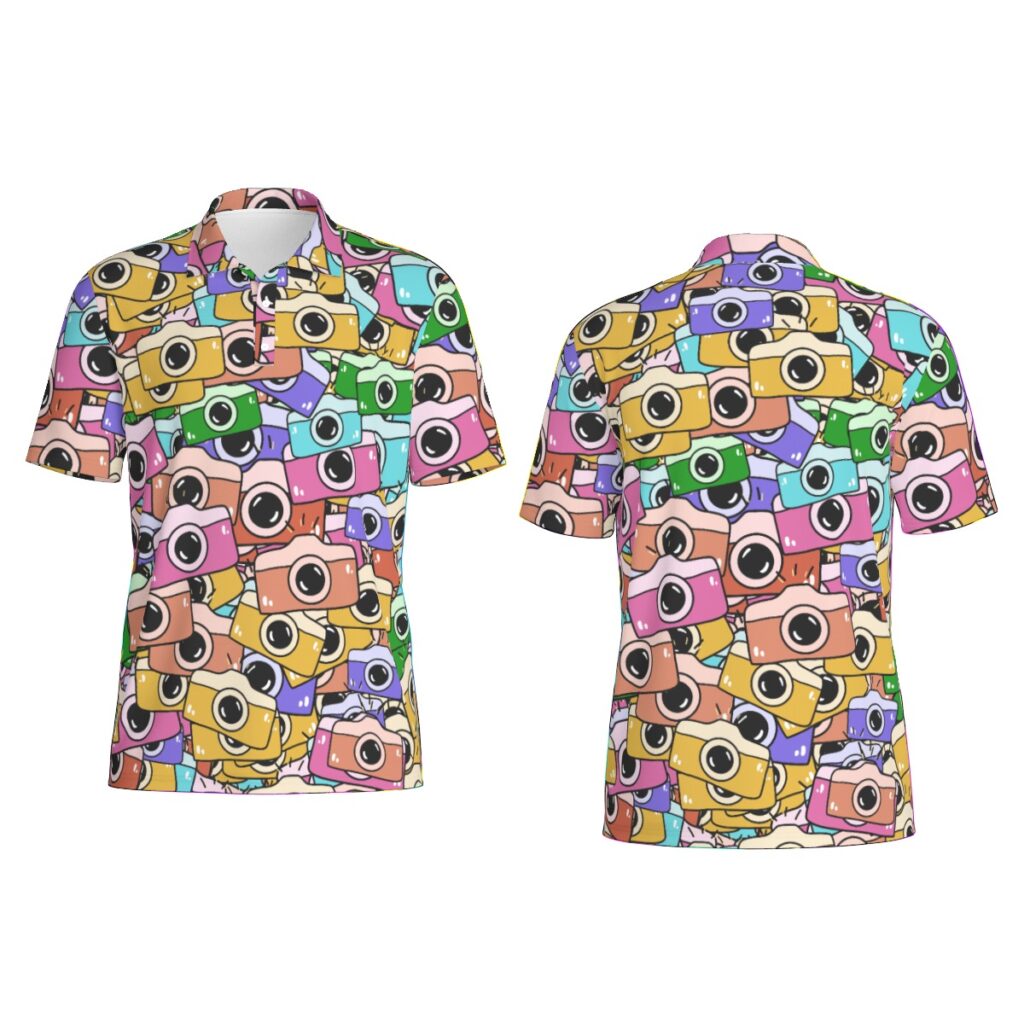 Men's Polo Collar Jersey-Fun Colorful Camera Design