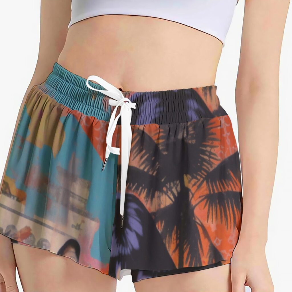 Women's Floral Print Sport Skorts With Pocket/Drawstring