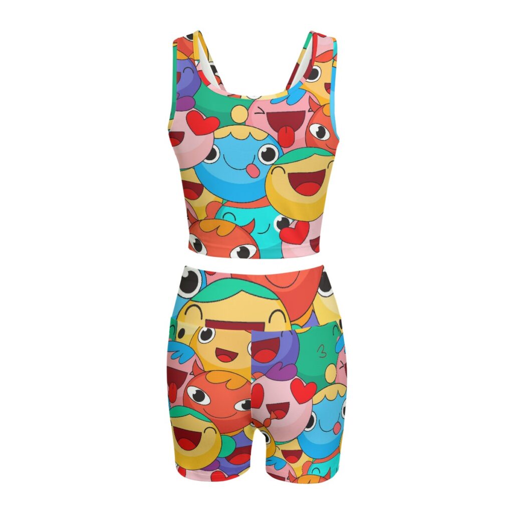 Women's  Two-Piece Yoga Set with Colorful Faces Print