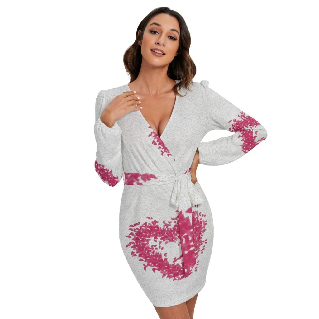 Women's Long Sleeve 'Heart' Design Dress With Waist Belt