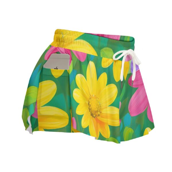 Women's Yellow Floral Design Sport Skorts With Pocket