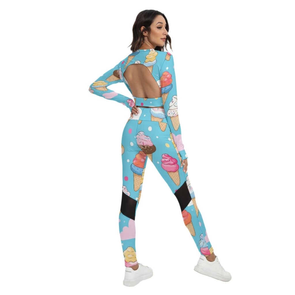 Women's Sport Set With Backless Top And Leggings -'Ice Cream' Design