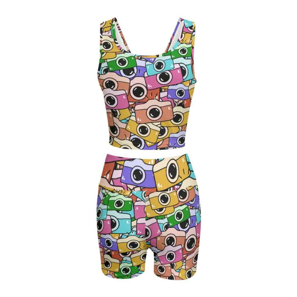 Women's Two-Piece "Camera Design" Yoga Set