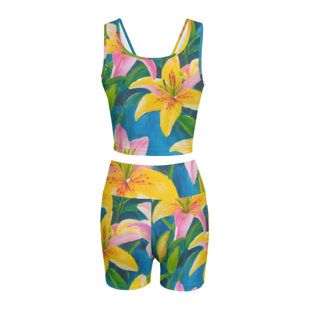 Women's Two-Piece Vibrant Floral Print Yoga Set
