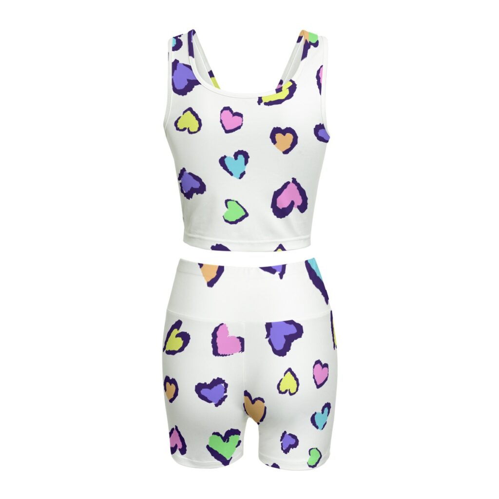 Women's Two-Piece White with Hearts Design Yoga Set