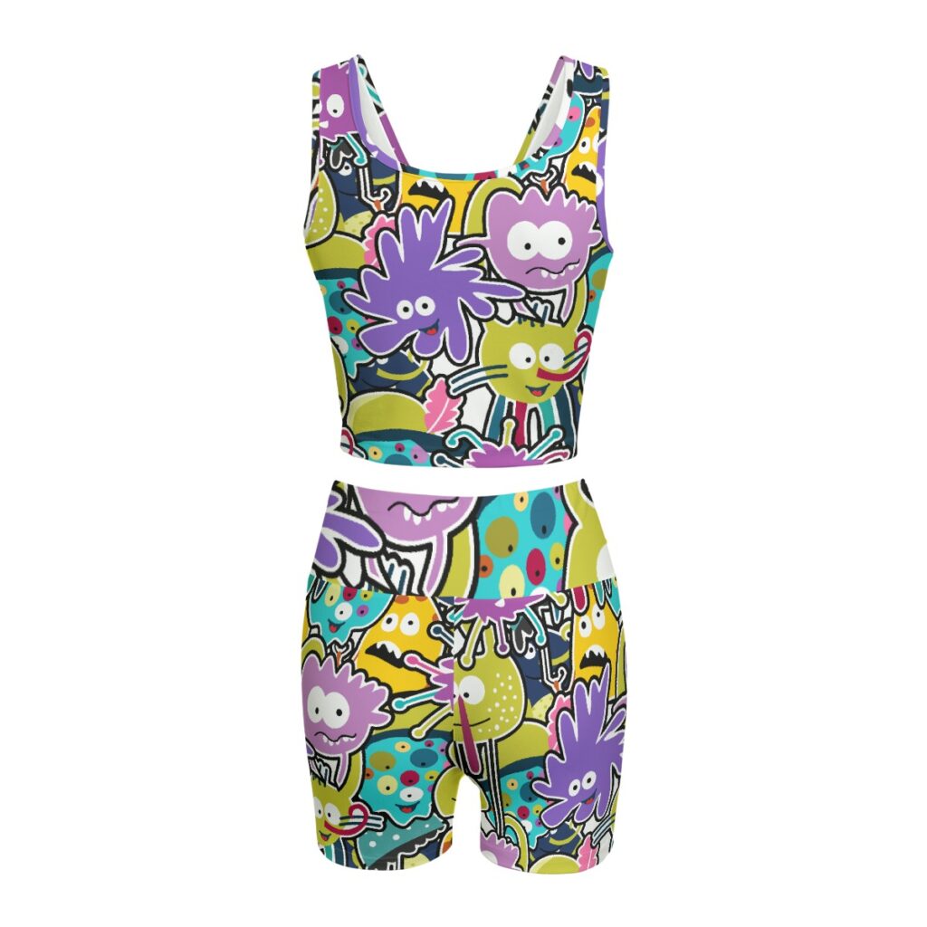 Women's Two-Piece 'Crazy Face Print' Yoga Set