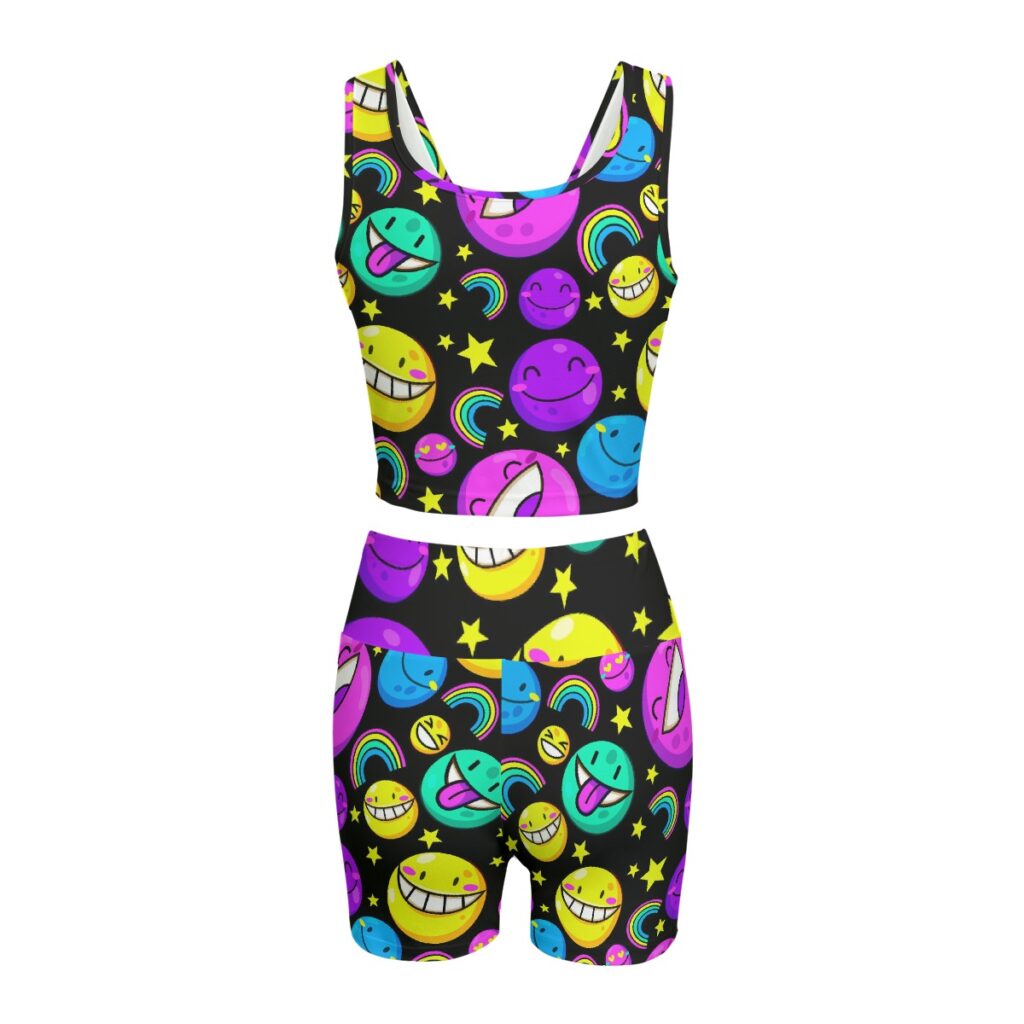 Women's Two-Piece 'Fun Faces' Design Yoga Set