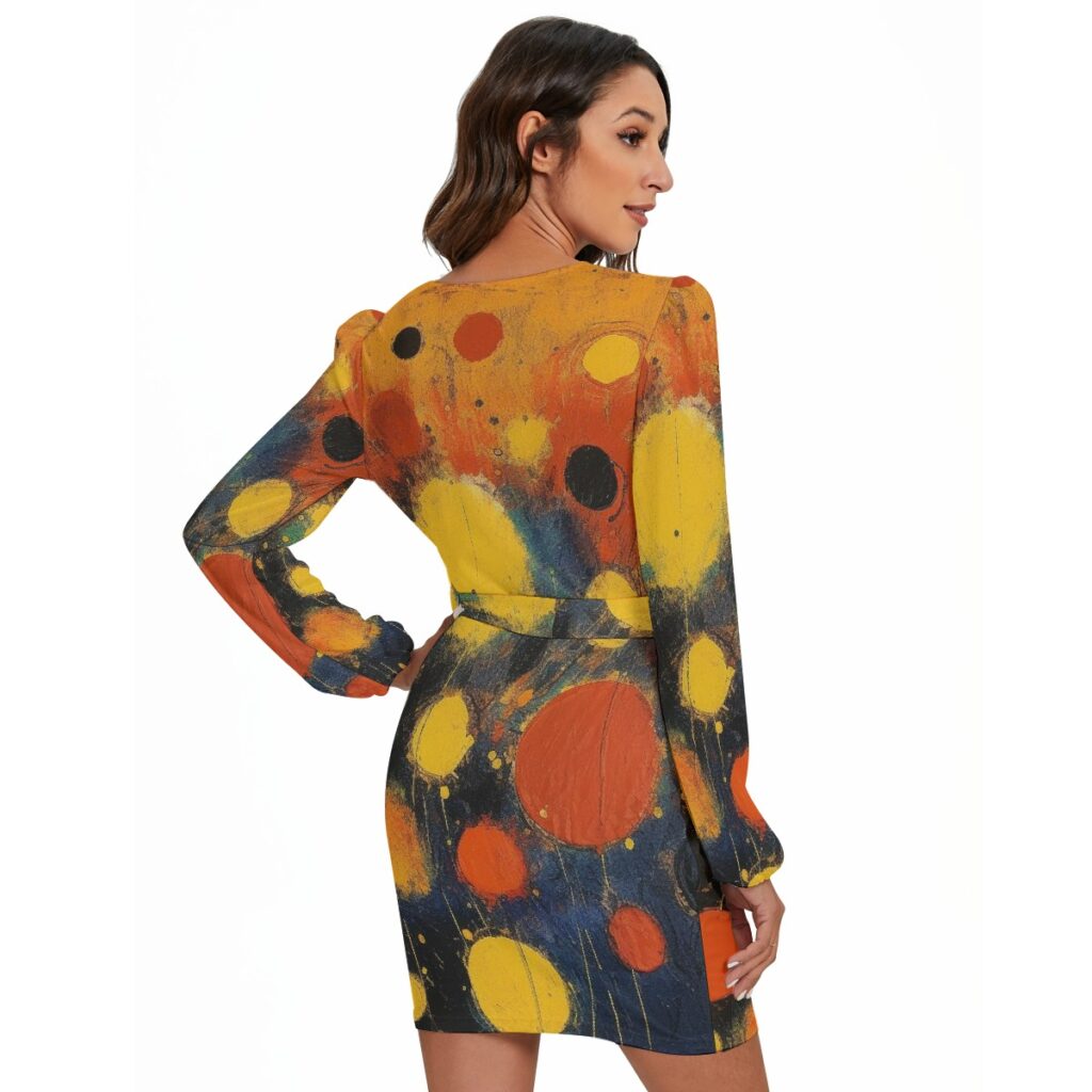 Women's Long Sleeve Print Dress With Waist Belt