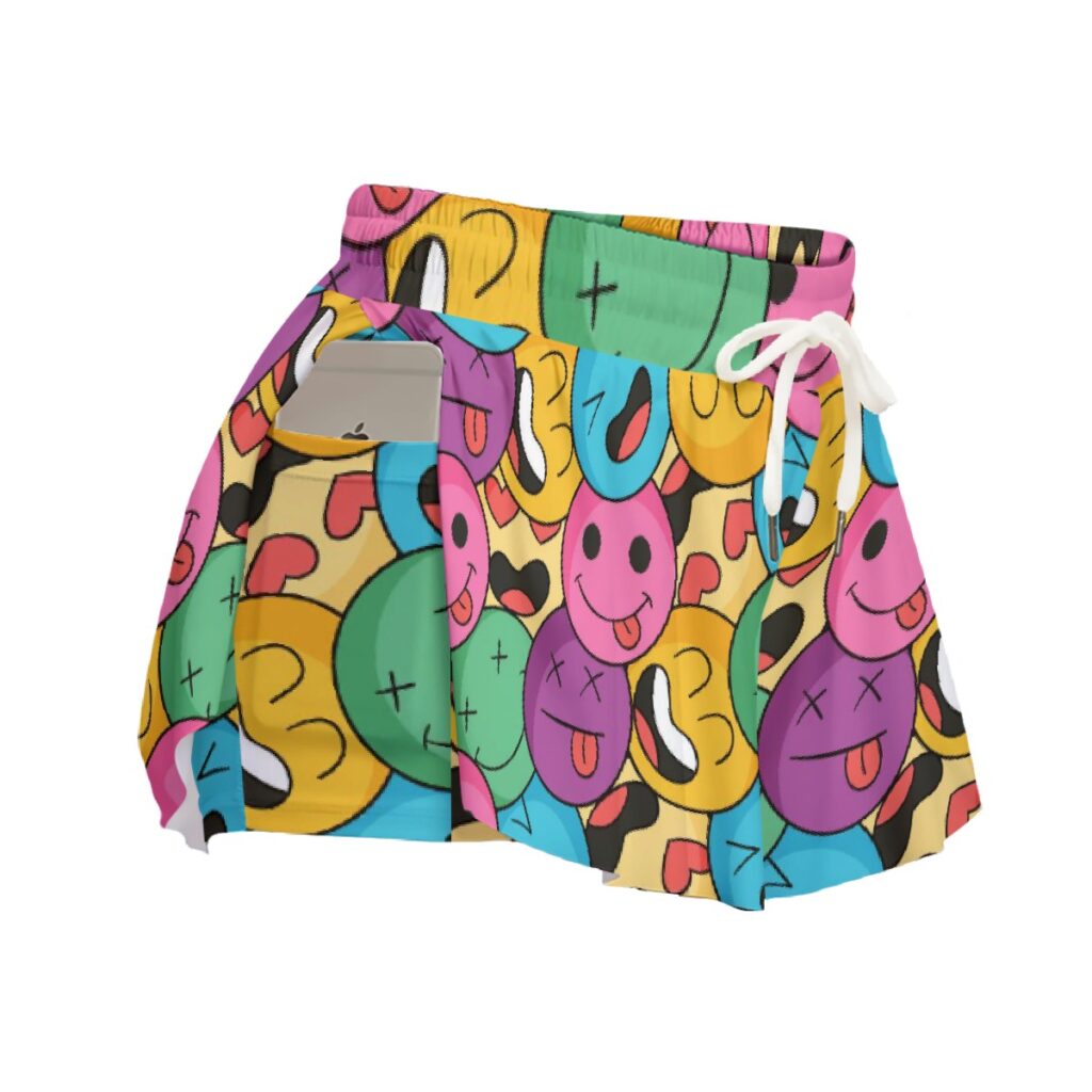 Women's Sport Skorts with pocket with fun  all-over faces New!