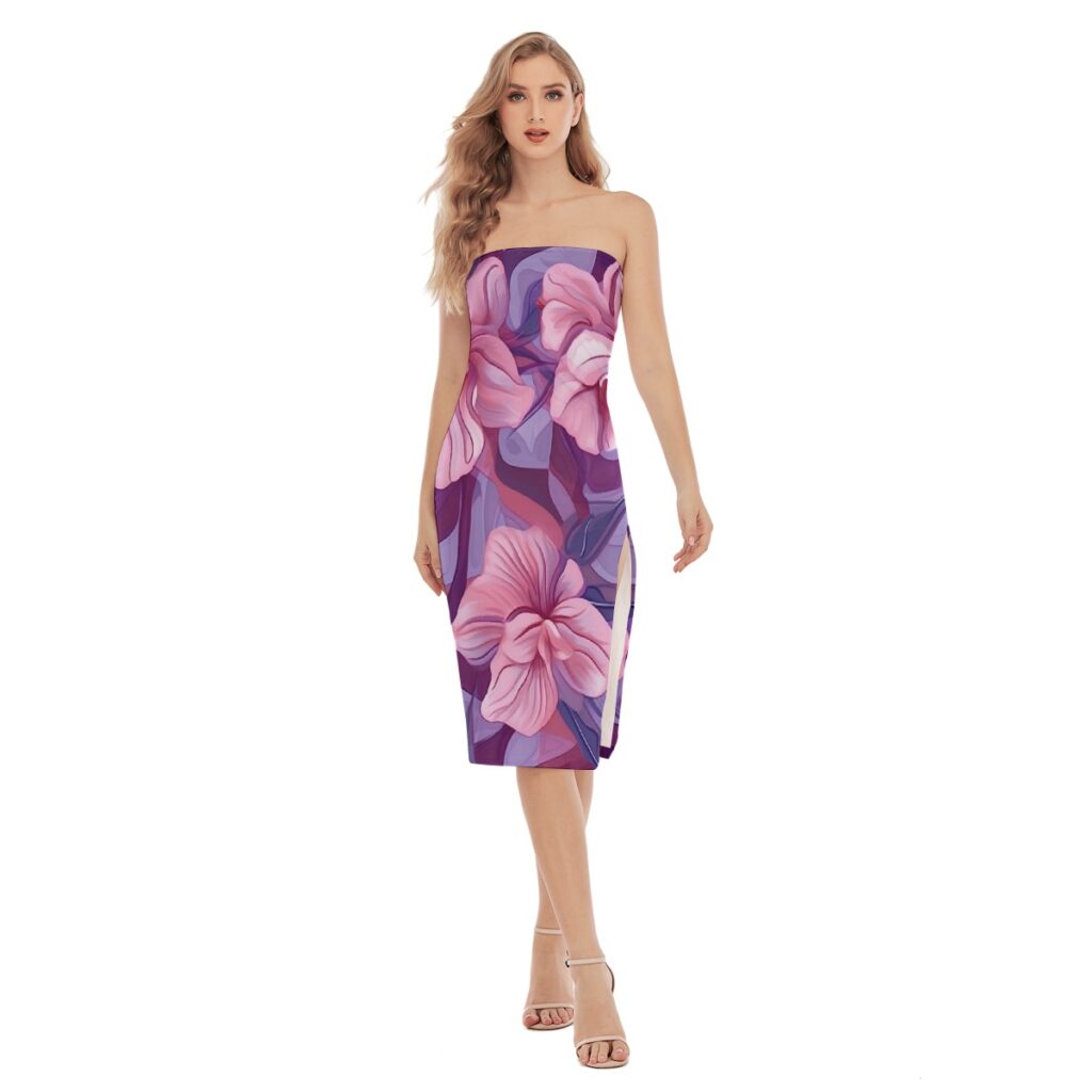 All-Over Print Women's Side Split Tube Top Dress
