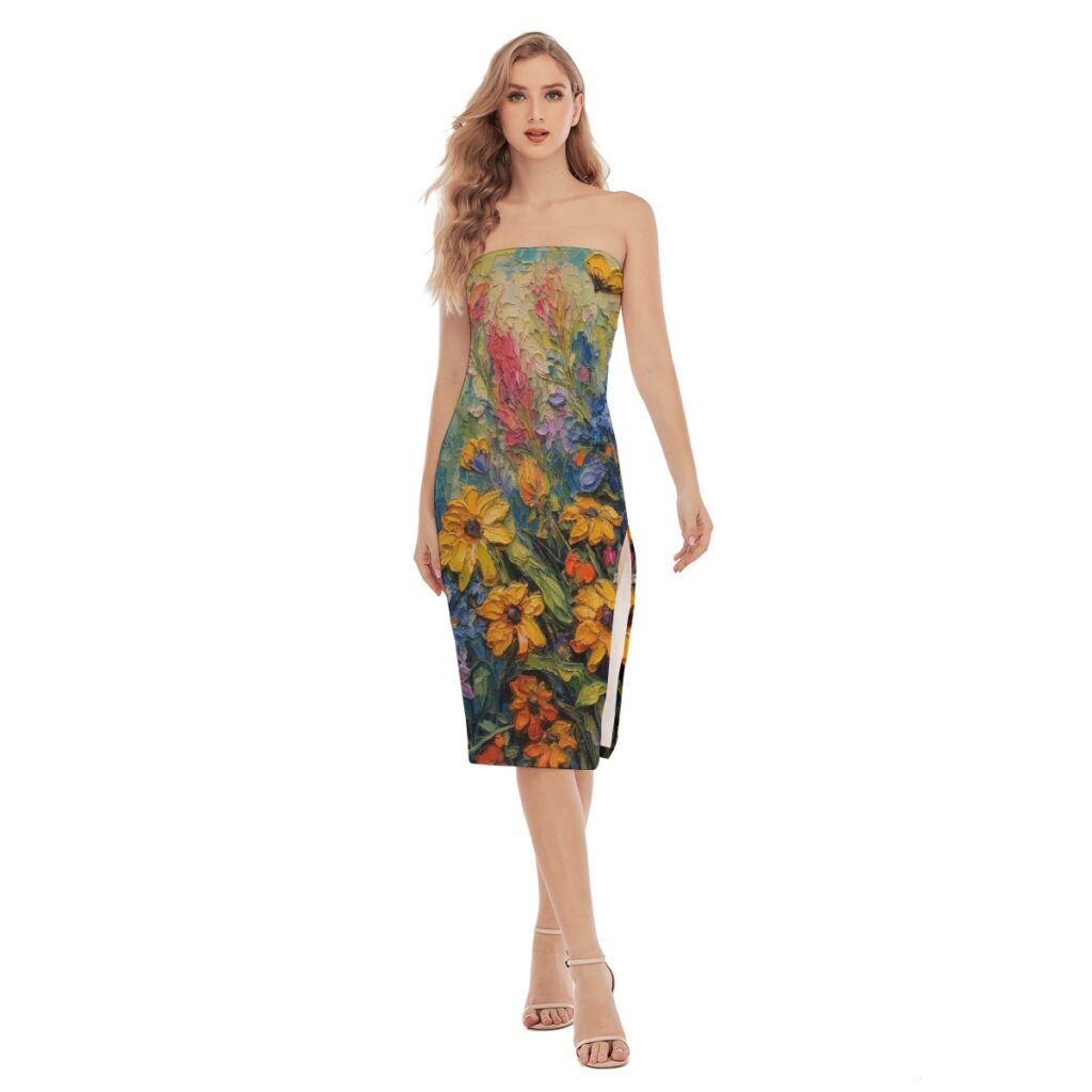 All-Over Print Women's Side Split Tube Top Dress